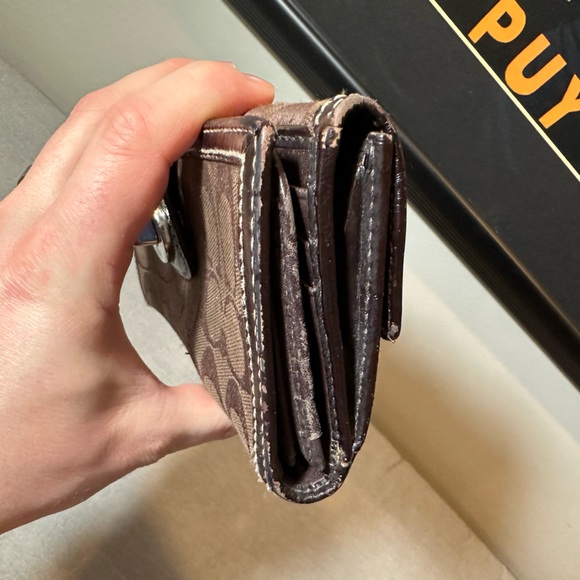 Vintage Coach Signature Logo Canvas & Leather Turnlock Wallet - Picture 8 of 9